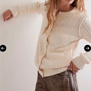 We The Free NWOT Cream Wool Cardigan Cable Knit Button-Front Sweater - Size M